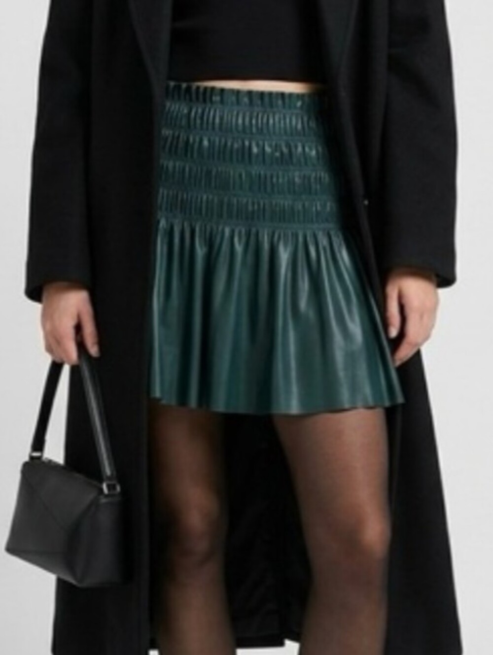 7 FOR ALL MANKIND dark green pleated vegan leather mini skirt sz XS